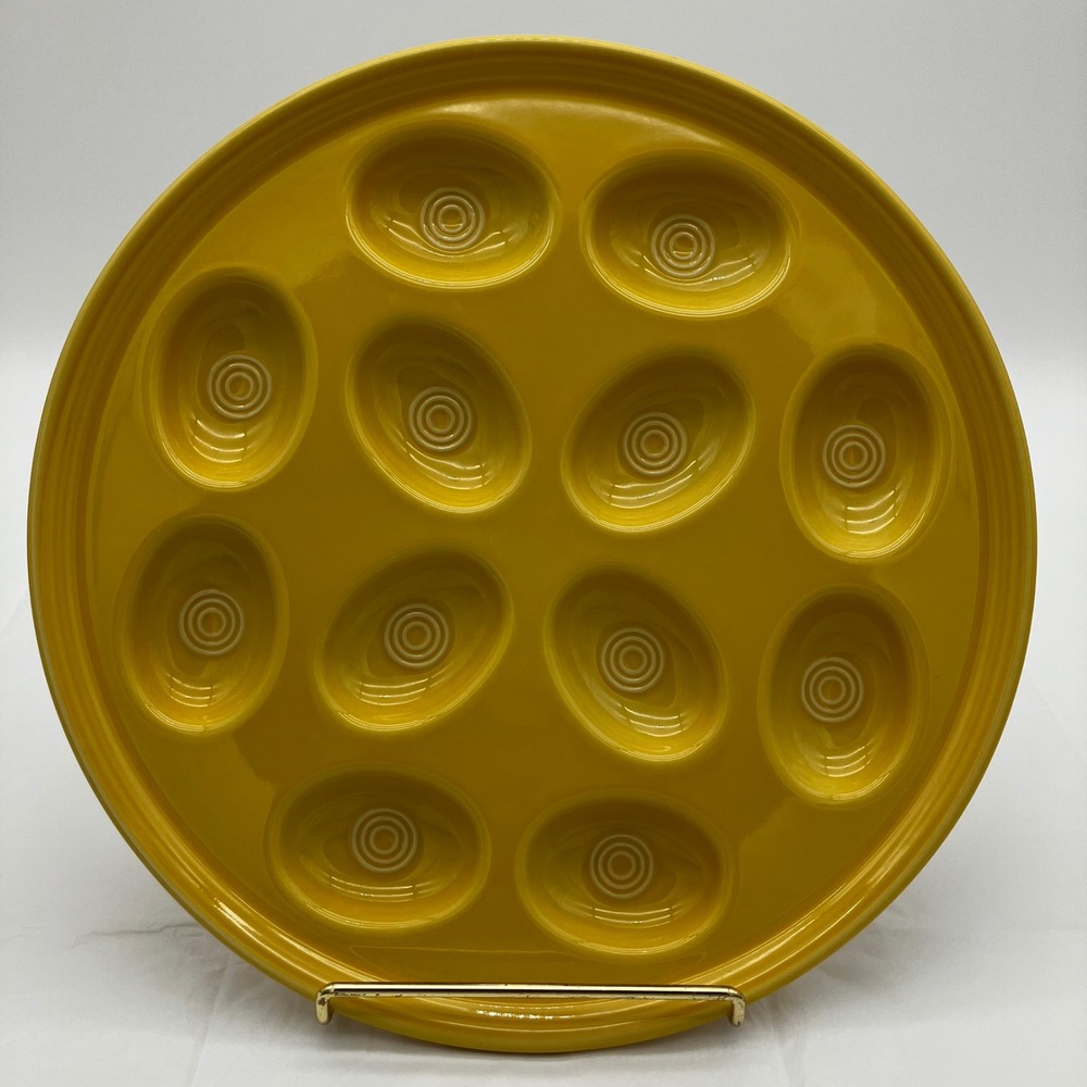Fiesta Deviled Egg Plate 12in Sunflower Yellow Ceramic 12 Slot Tray